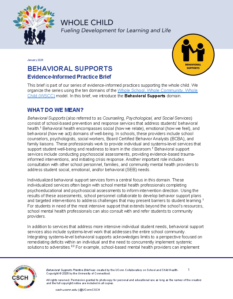 Cover page of Behavioral Supports Brief
