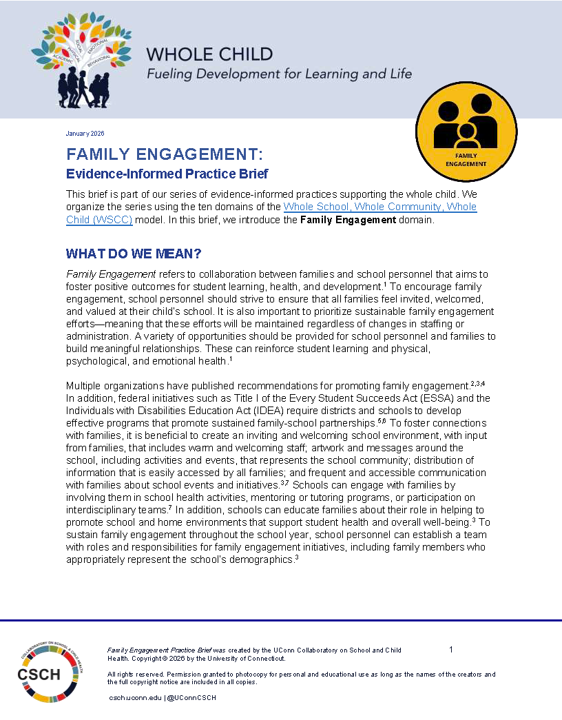 Cover page of Family Engagement Brief