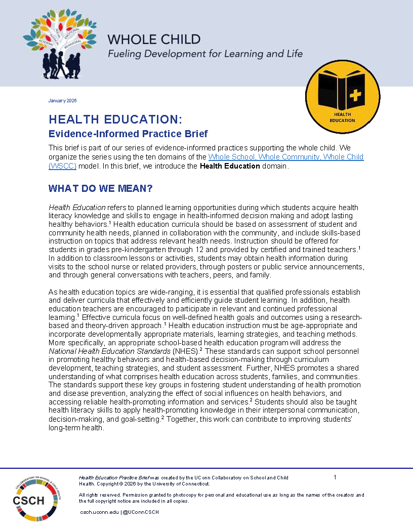 Cover page of Health Education Brief