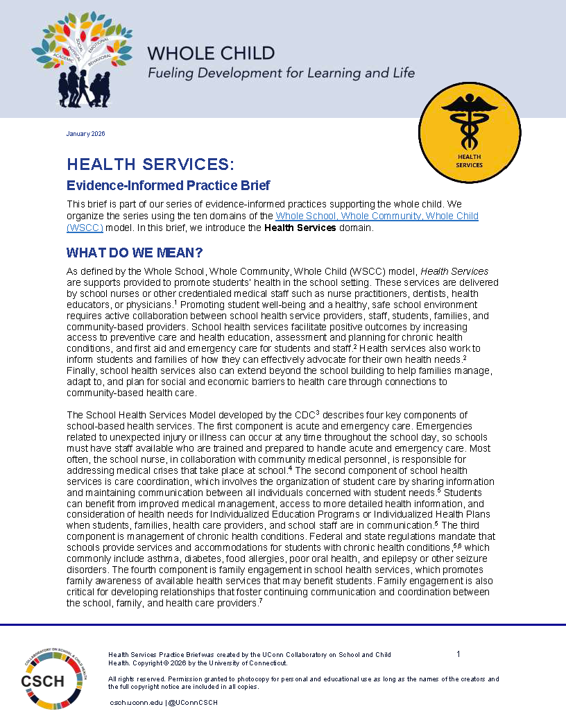Cover page of Health Services Brief