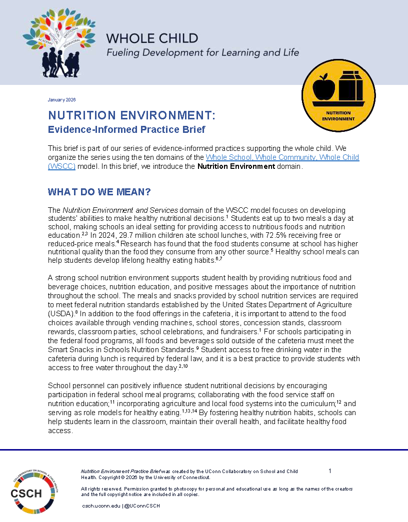Cover page of Nutrition Environment Brief