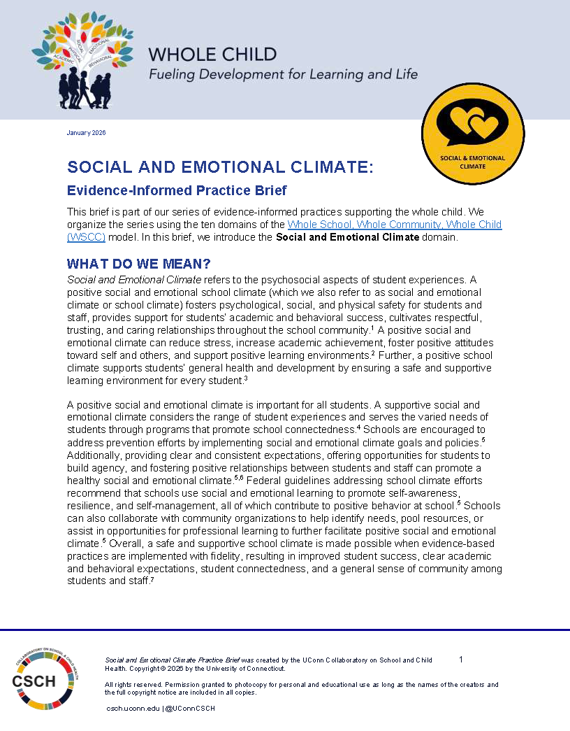 Cover page of Social and Emotional Climate Brief