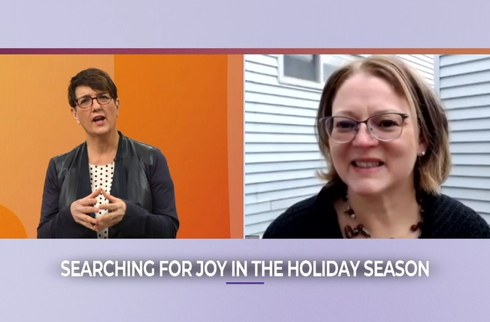 Sue O'Connell on left interviews Sandra Chafouleas on right: